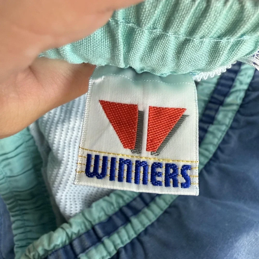 Vintage Colorblock Swim Shorts Mens XL Blue Mesh Lined Elastic Waist Trunks